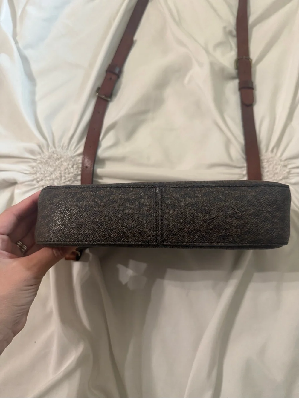 Michael Kors Brown Signature Crossbody with Tan Trim